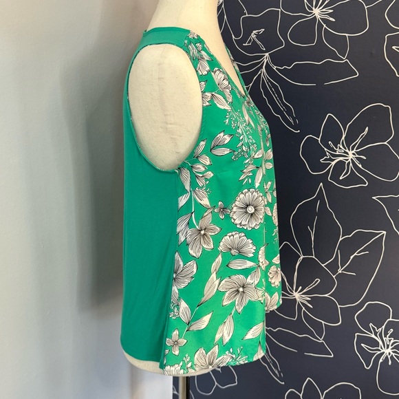 A New Day Green White Floral Sleeveless Tank Shirt Blouse, Size Small S - Picture 2 of 7